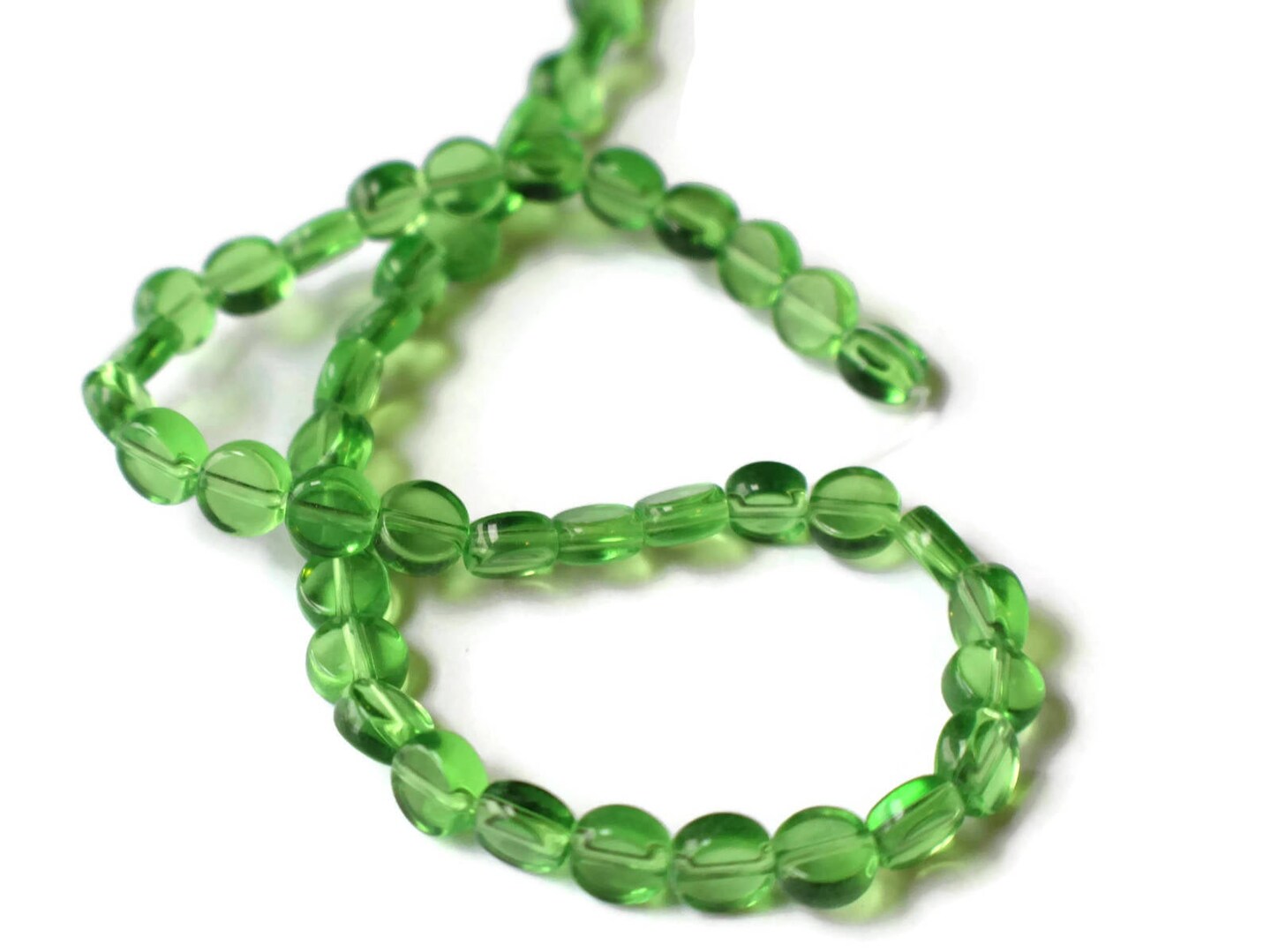 46 8mm to 9mm Green Crystal Coin Beads Full Strand Flat Round Beads
