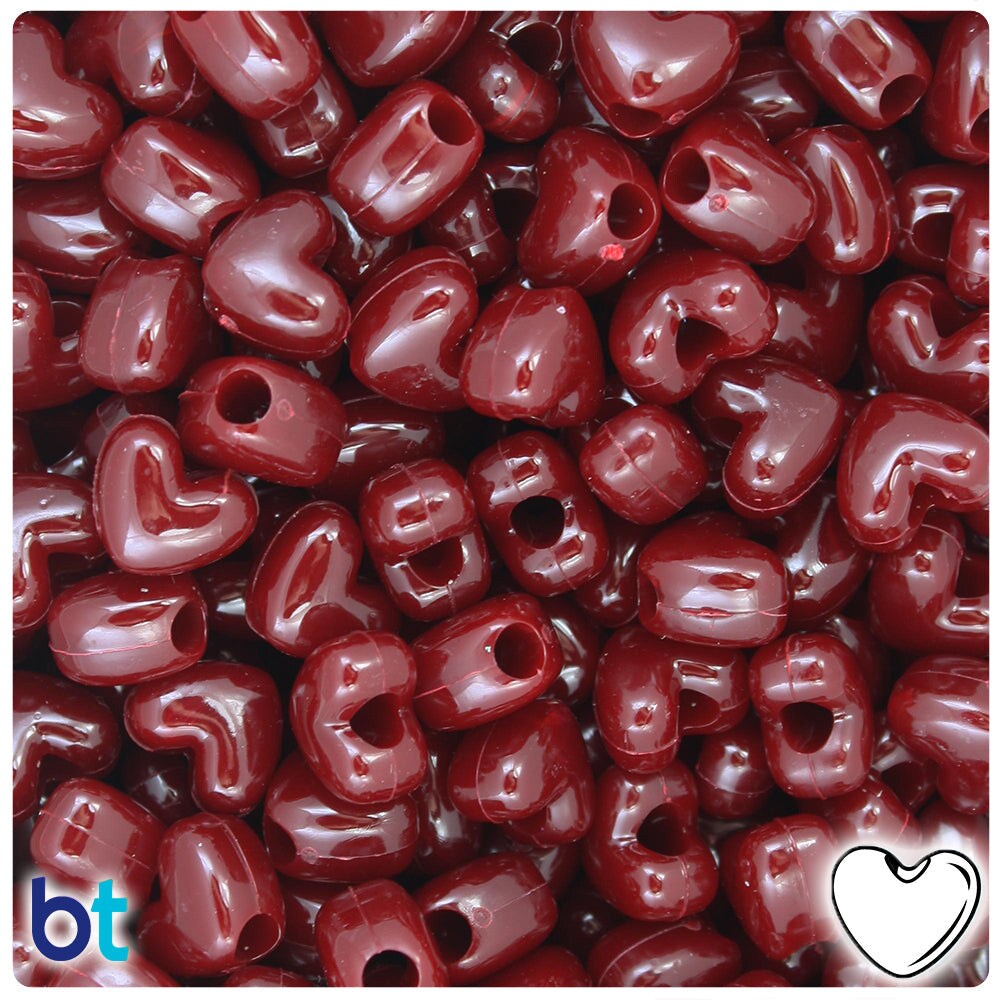 BeadTin Cranberry Opaque 12mm Heart (VH) Plastic Pony Beads (250pcs)