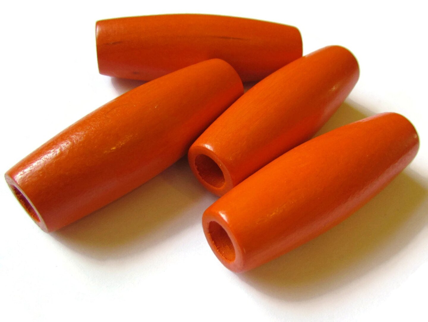 2 Inch Long Large Orange Wood Tube Beads Vintage Wooden Large Hole Macrame Beads