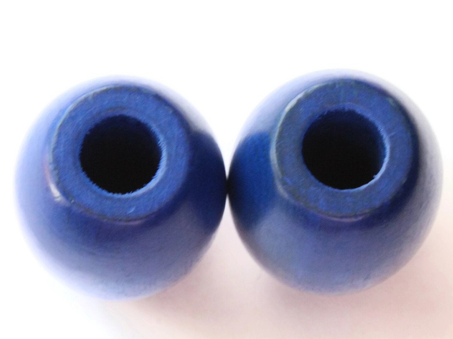2 53mm Ridiculously Huge Blue Wood Barrel Beads Vintage Macrame Beads