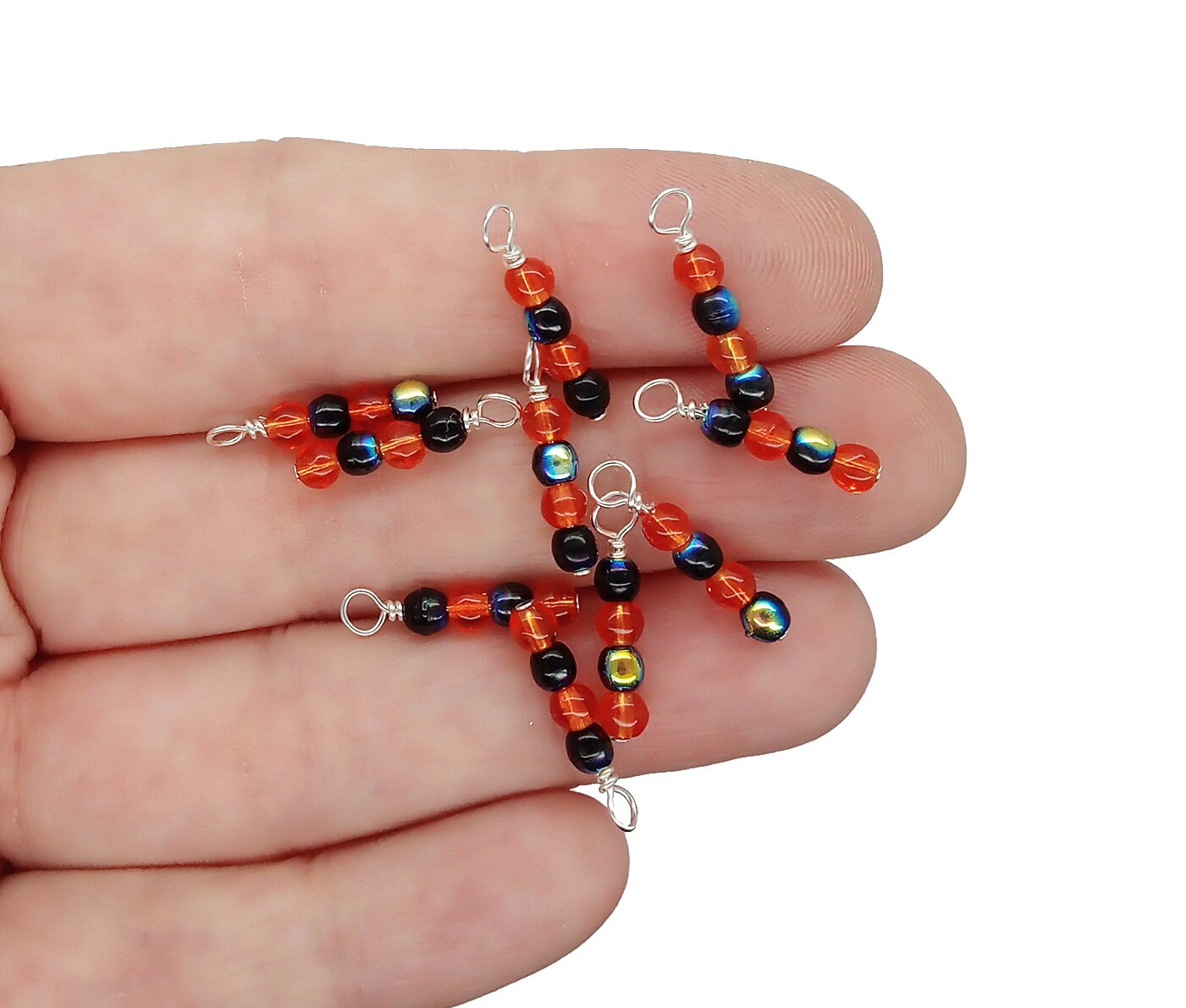 Halloween Fringe Dangle Charms with Orange & Black Glass Beads