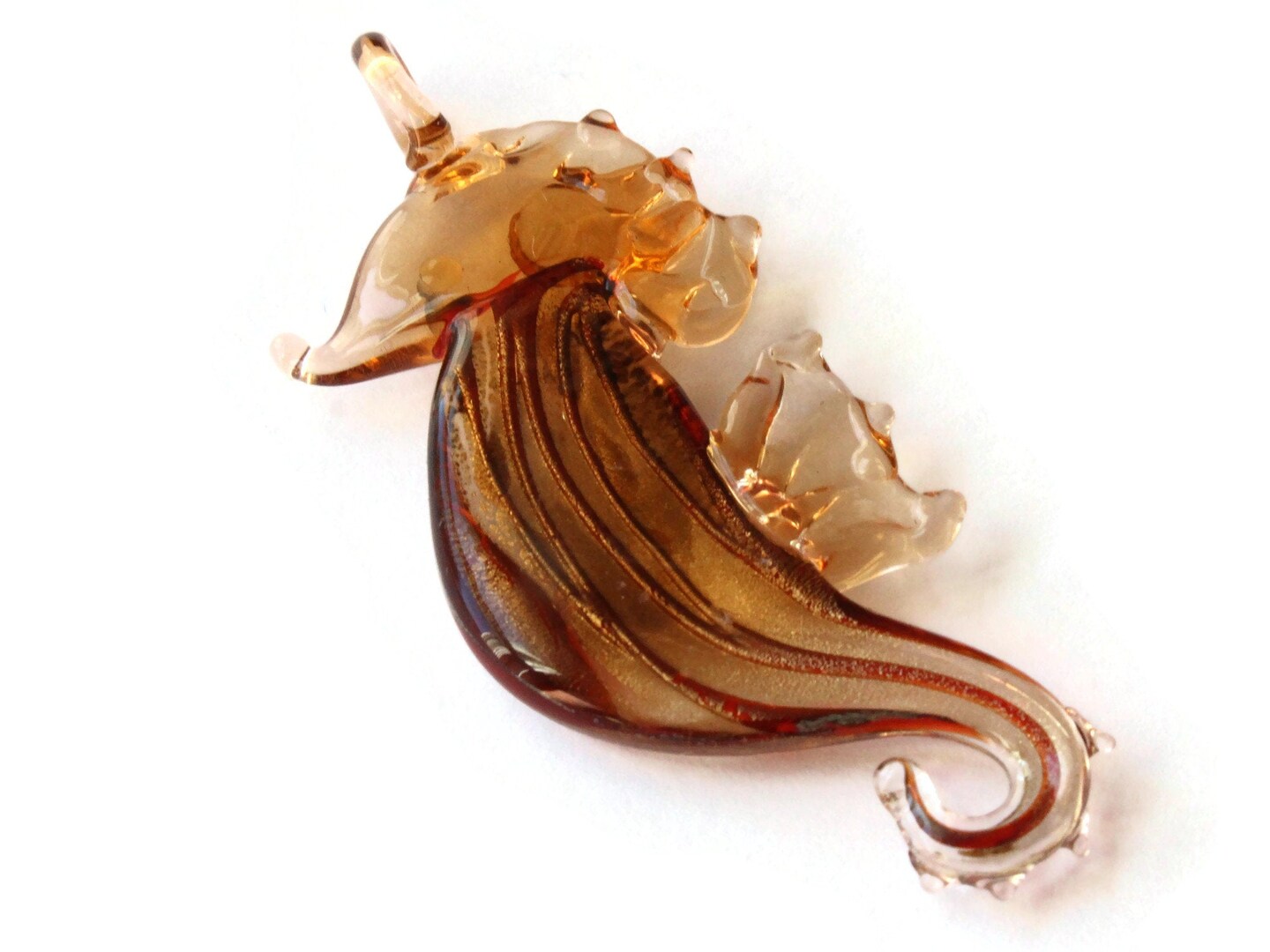 69mm Brown Seahorse Foil Glass Pendants