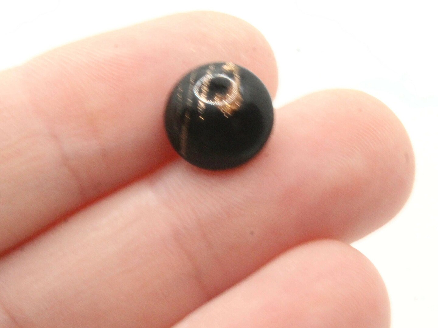6 11mm Vintage Black and Gold Glass Shank Buttons Sewing Notions