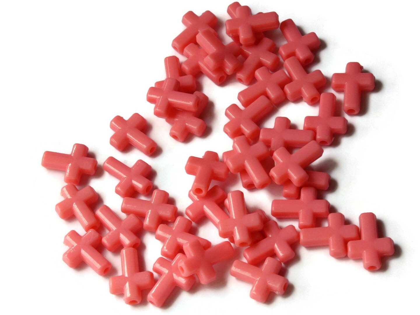 40 17mm Light Red or Pink Plastic Cross Beads Christian Beads
