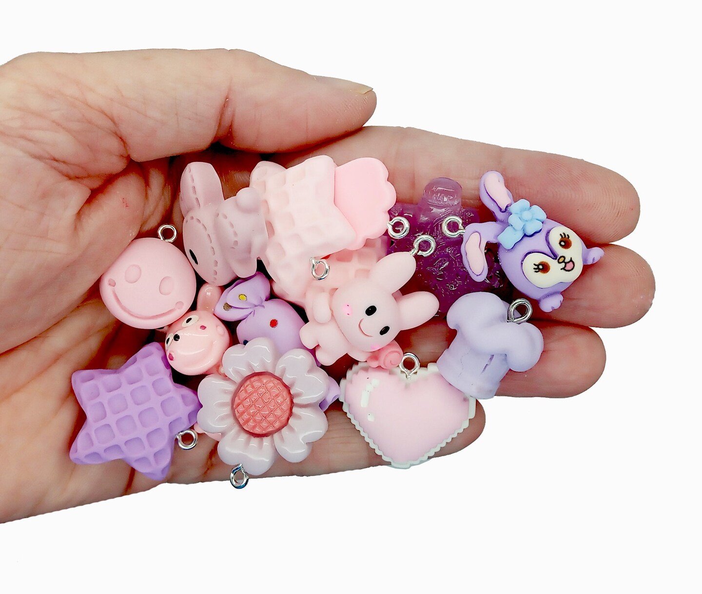 Pink & Purple Charm Mix, 25 pc Cute Resin Cabochon Grab Bag, Kawaii Charms, Adorabilities