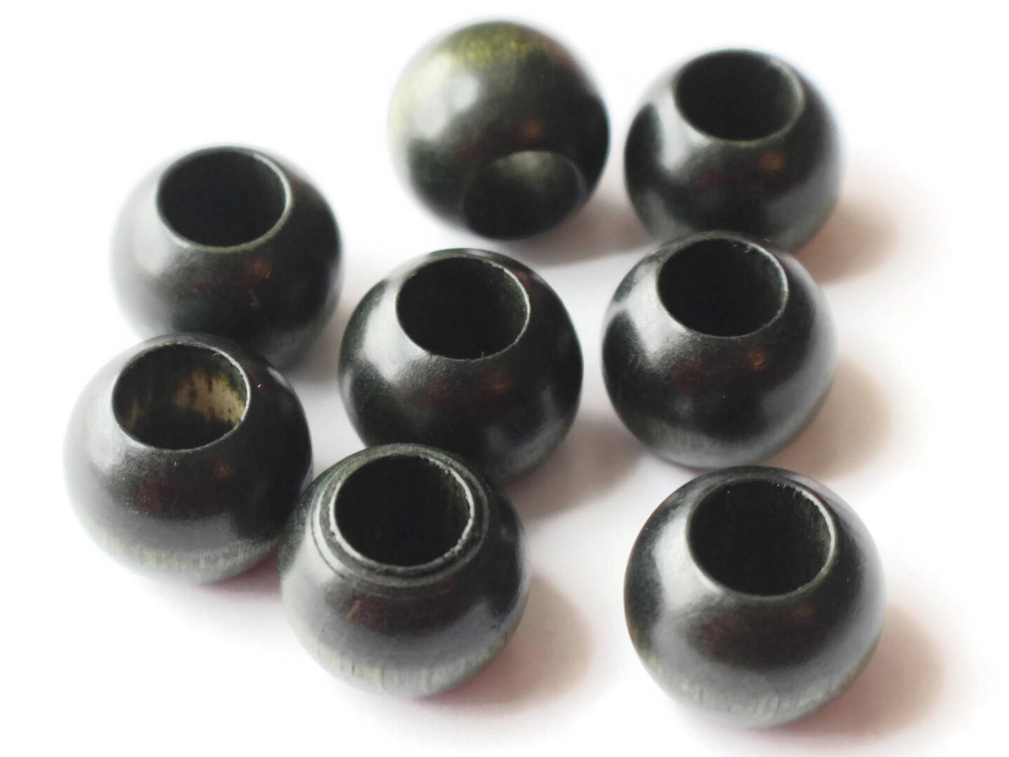 8 20mm Dark Green Wooden Large Hole Beads Round Wood Macrame Beads