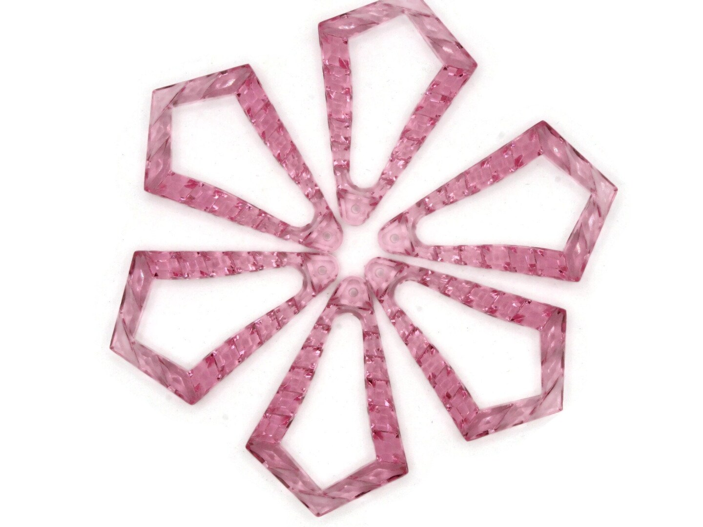 6 43mm Clear Pink Vintage Plastic Open Bumpy Triangle Beads