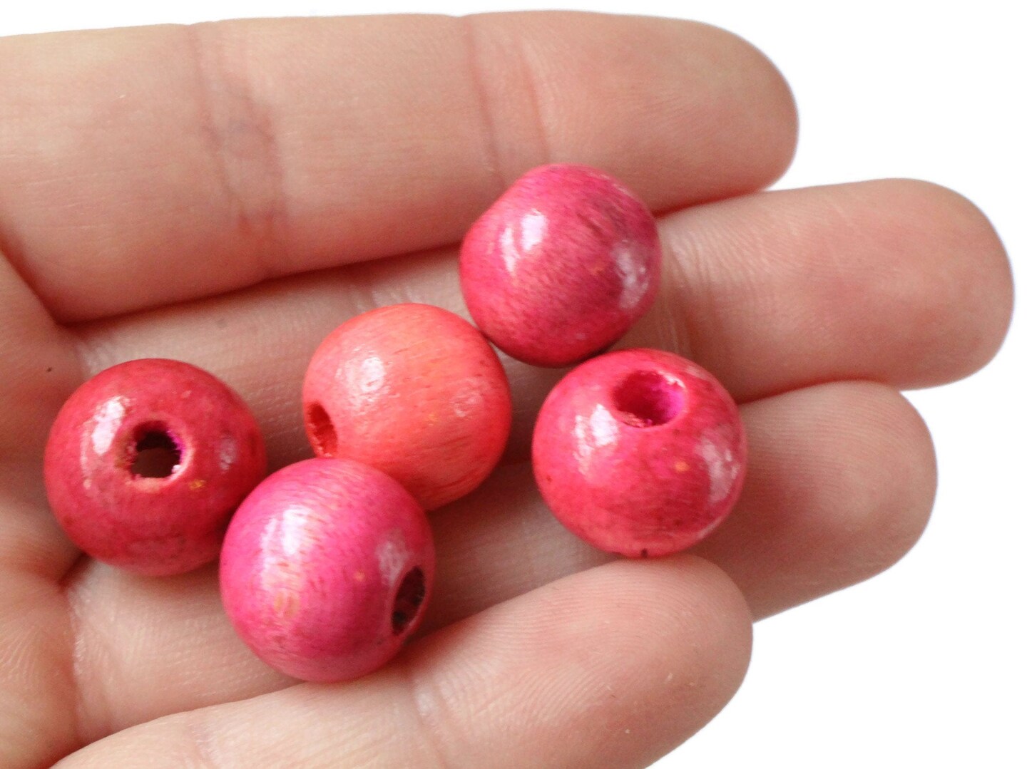 20 14mm Pink  Round Wood Beads Vintage Wooden Beads Loose New Old Stock  Macrame Beads