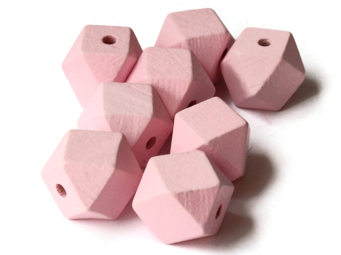 8 20mm Pink Wooden Faceted Cube Beads