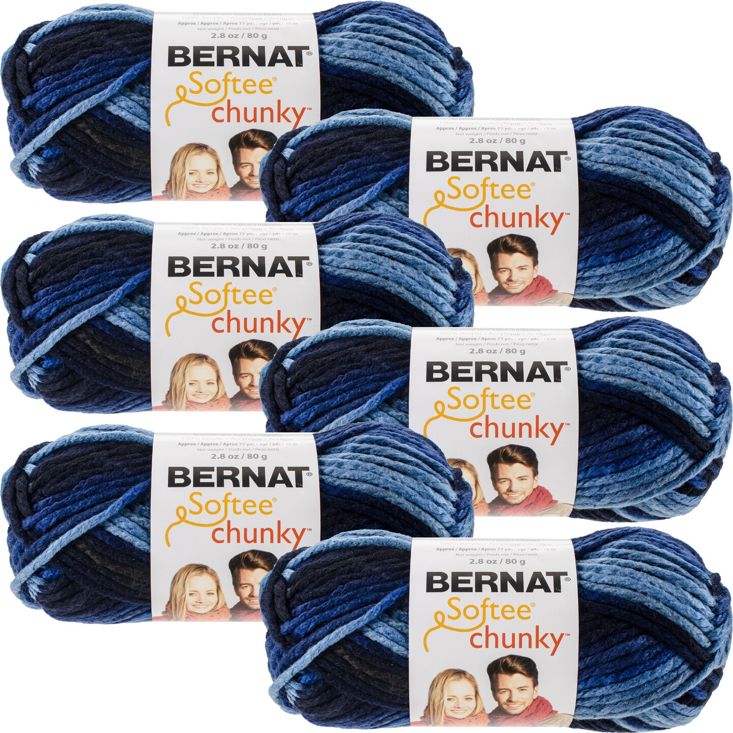 Multipack of 6 - Bernat Softee Chunky Ombre Yarn-Denim