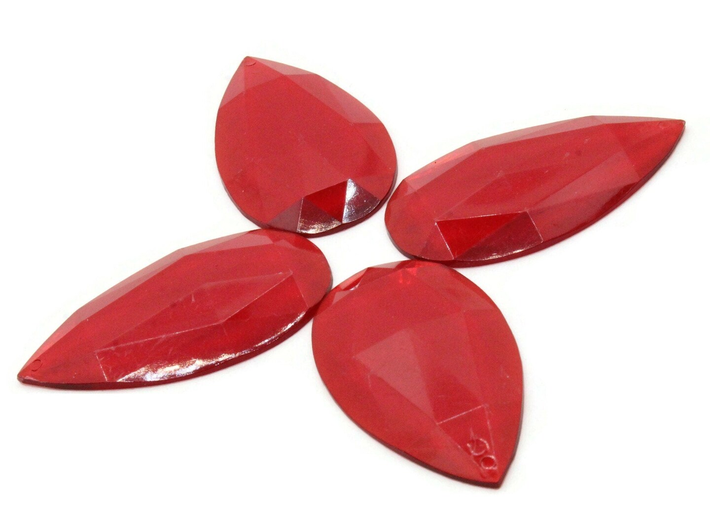 4 50mm Faceted Teardrop Red Vintage West German Plastic Cabochons