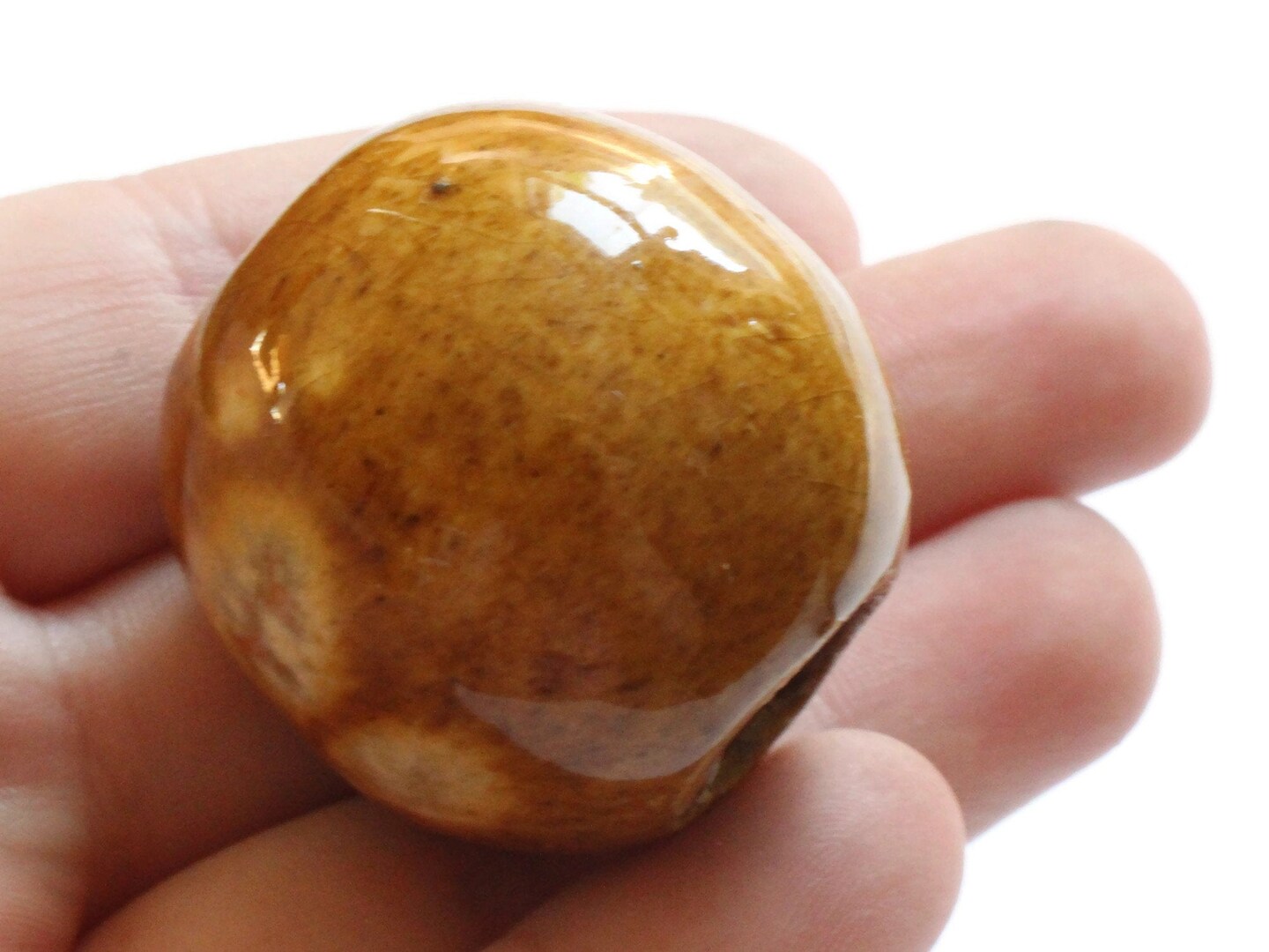 32mm Brown Spotted Round Bead Vintage Macrame Ceramic Porcelain Bead