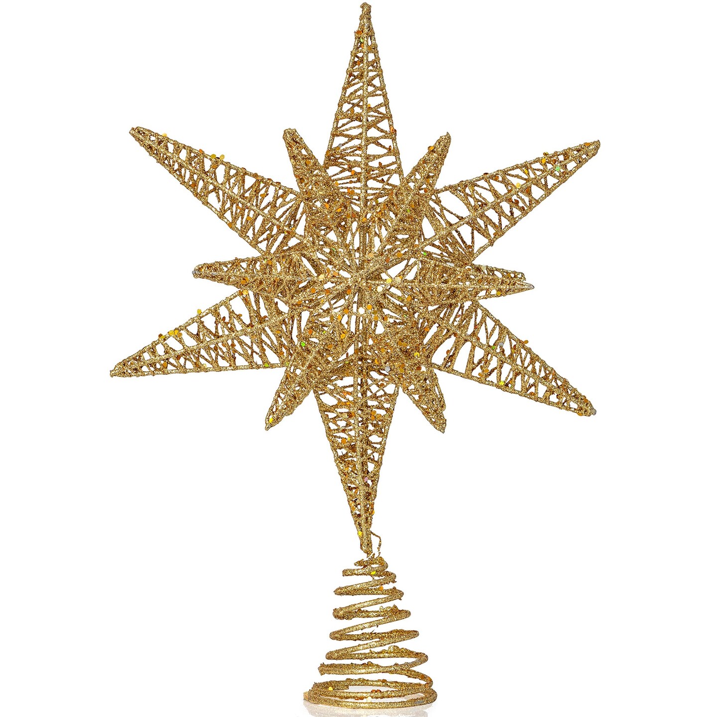 Ornativity Gold Star Tree Topper &#x2013; Christmas Gold 3D Glitter Star Ornament Treetop Decoration for Large Tree