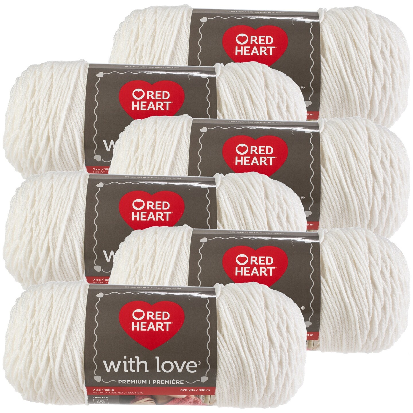 Multipack of 6 - Red Heart With Love Yarn-White