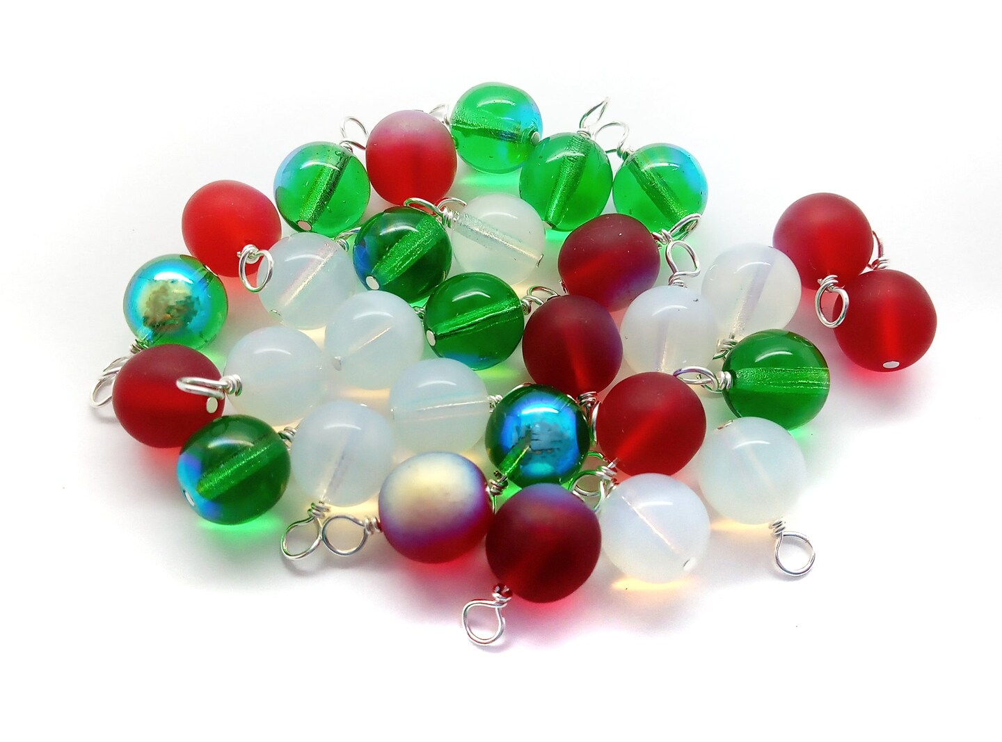 Glass Bead Charms, 10 pieces, 8mm Christmas Dangles Mix, Adorabilities