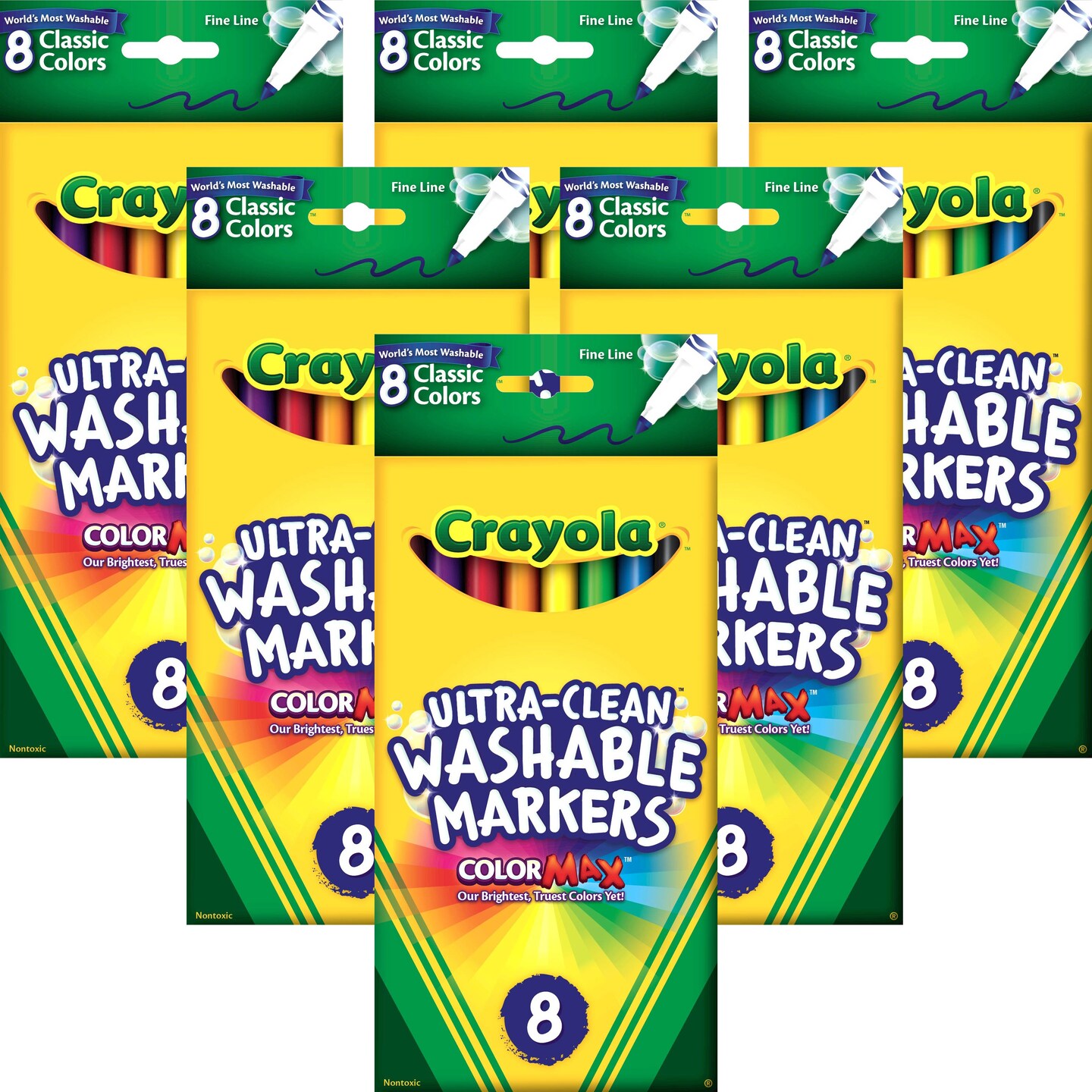 Multipack of 6 - Crayola Ultra-Clean Color Max Fine Line Washable Markers-Classic Colors 8/Pkg