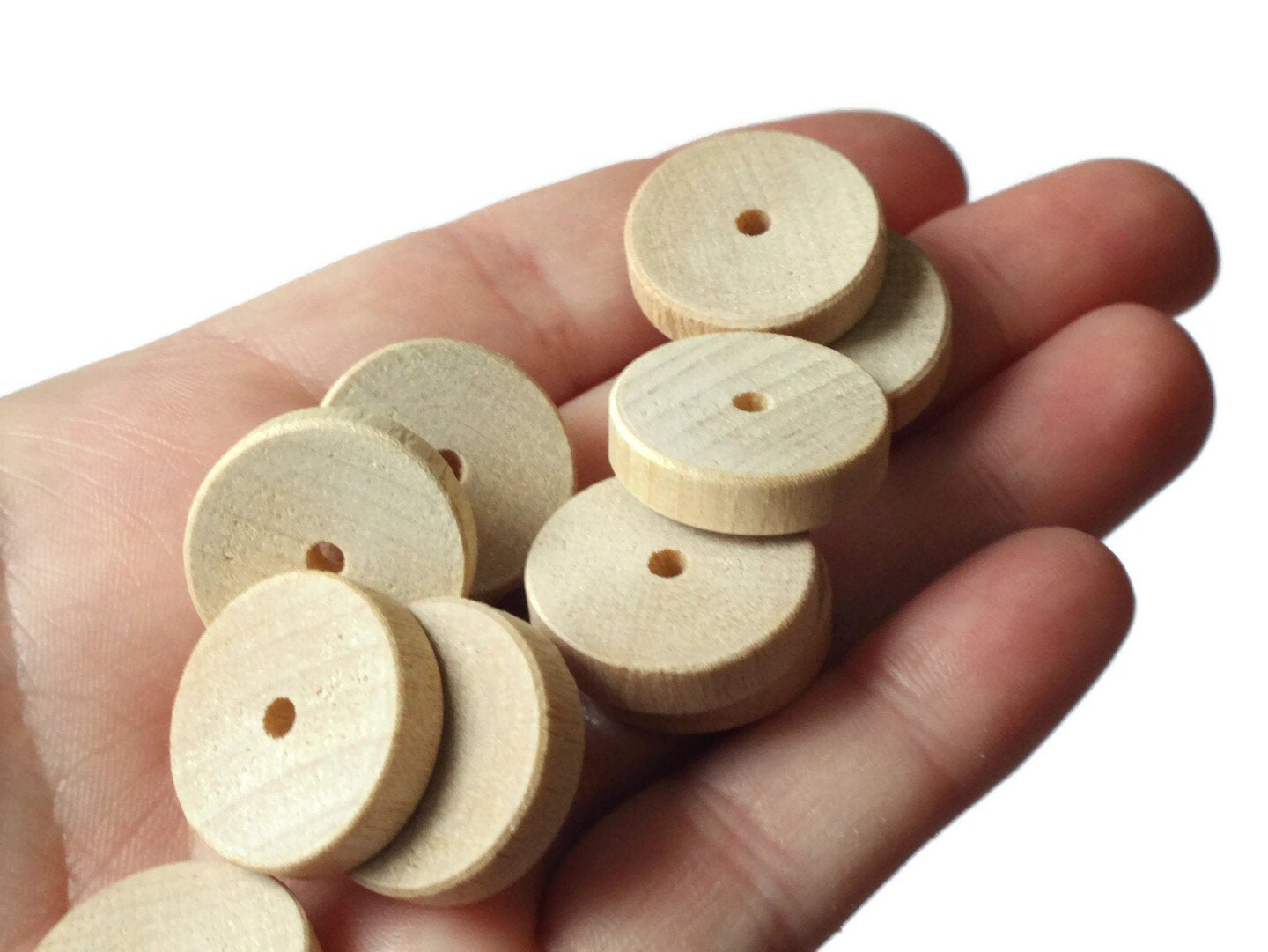 16 19mm Raw Wood Wheel Beads Wooden Disc Beads Light Brown Saucer Beads