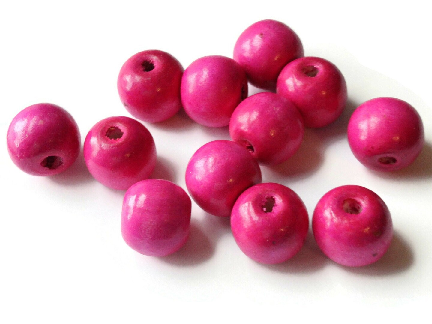 12 19mm x 17mm Round Pink Wood Beads Large Hole Wooden Ball Macrame Beads