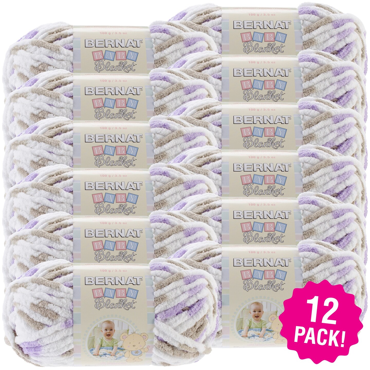 Multipack of 12 - Bernat Baby Blanket Yarn-Little Lilac Dove Print