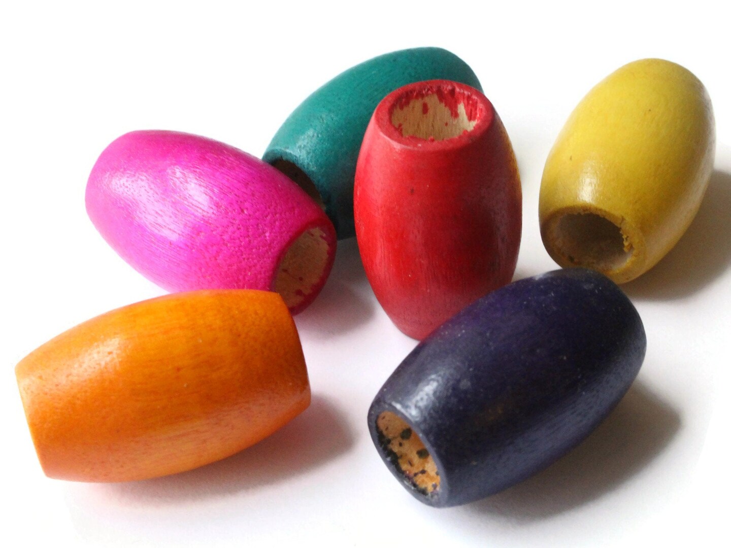 6 30mm Mixed Color Wood Barrel Beads Wooden Tube Beads Large Hole Macrame Beads