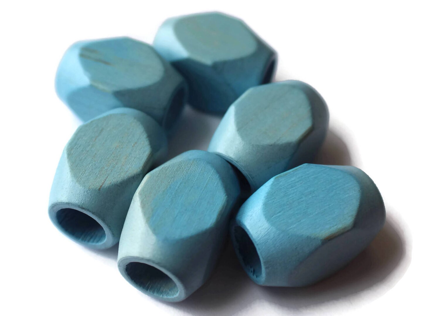 6 25mm x 16mm Sky Blue Large Hole Wood Rectangle Beads Vintage Wooden Macrame Beads 1801