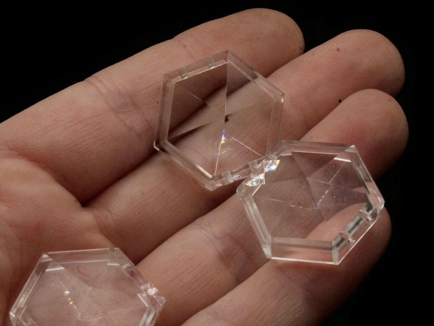 8 24mm Two Hole Clear Acrylic Double Drilled Plastic Hexagon Open Back Beads