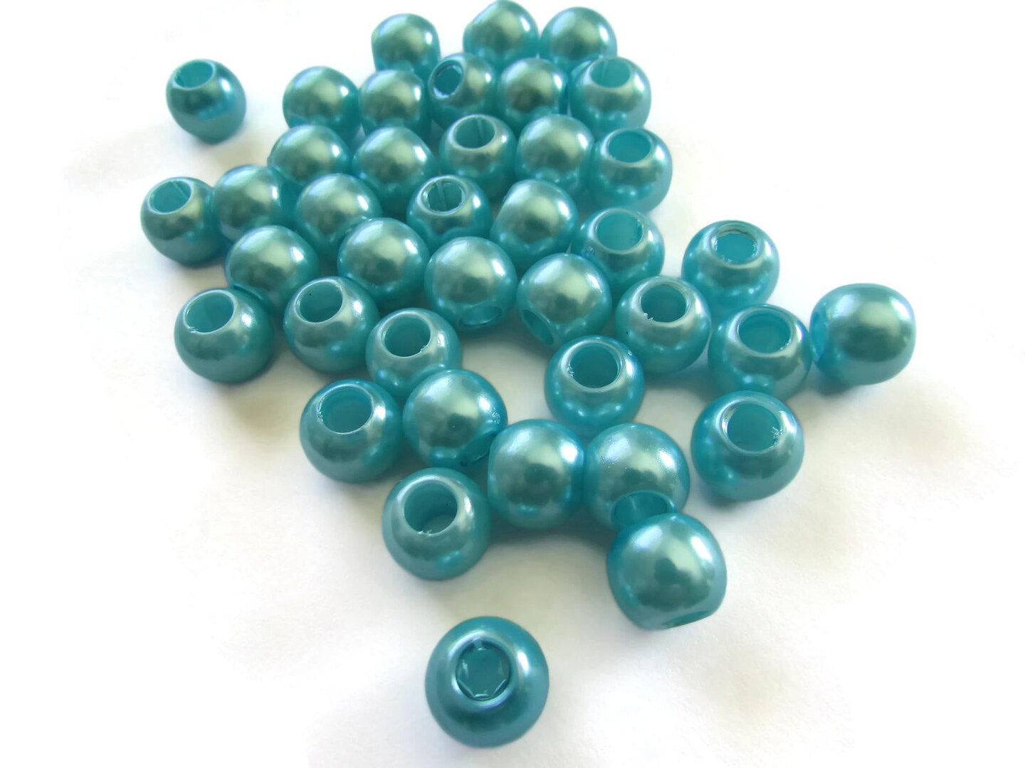 40 12mm Large Hole Pearls Sky Blue Plastic Pearl Beads Round Pearl Beads