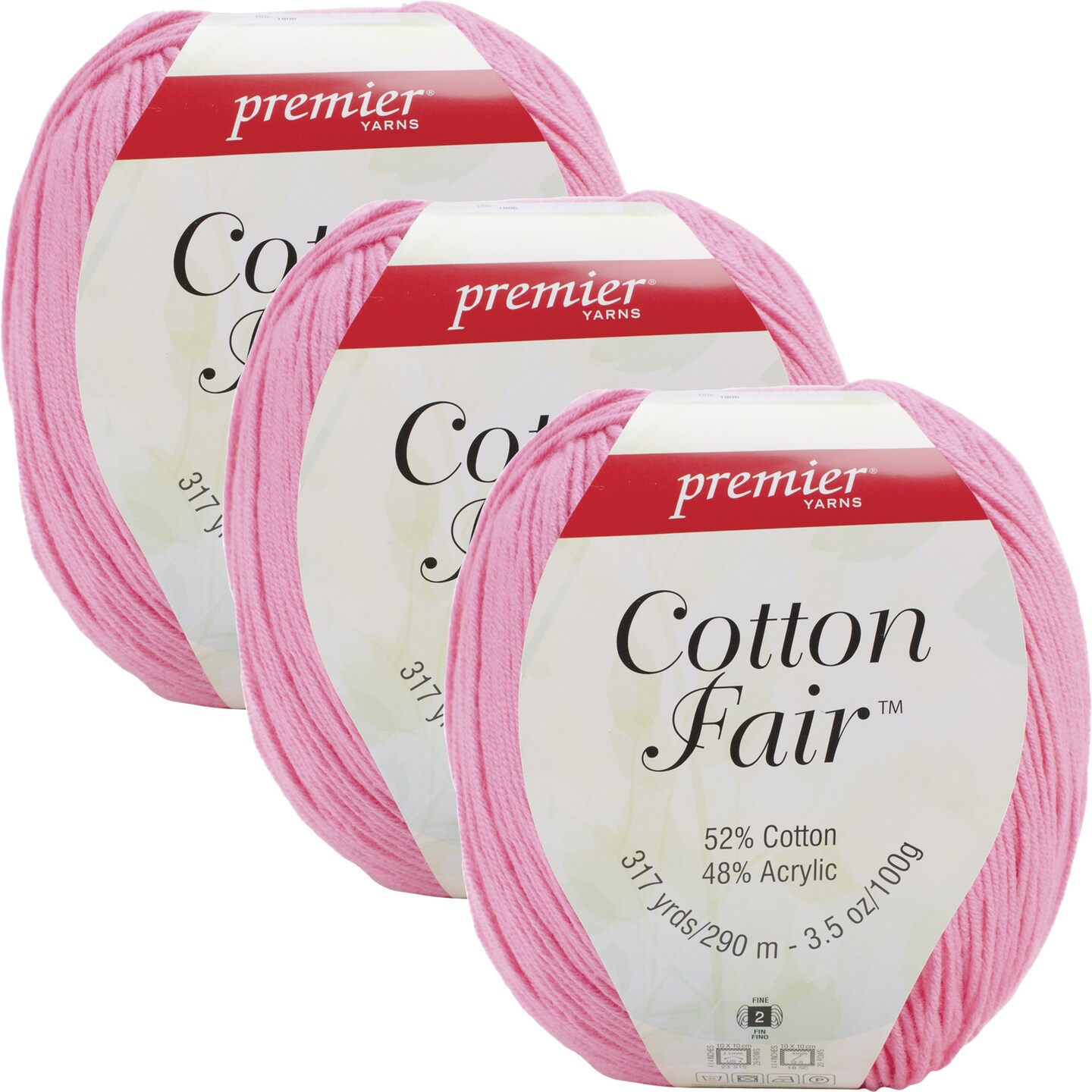 Multipack of 3 - Premier Yarns Cotton Fair Solid Yarn-Baby Pink