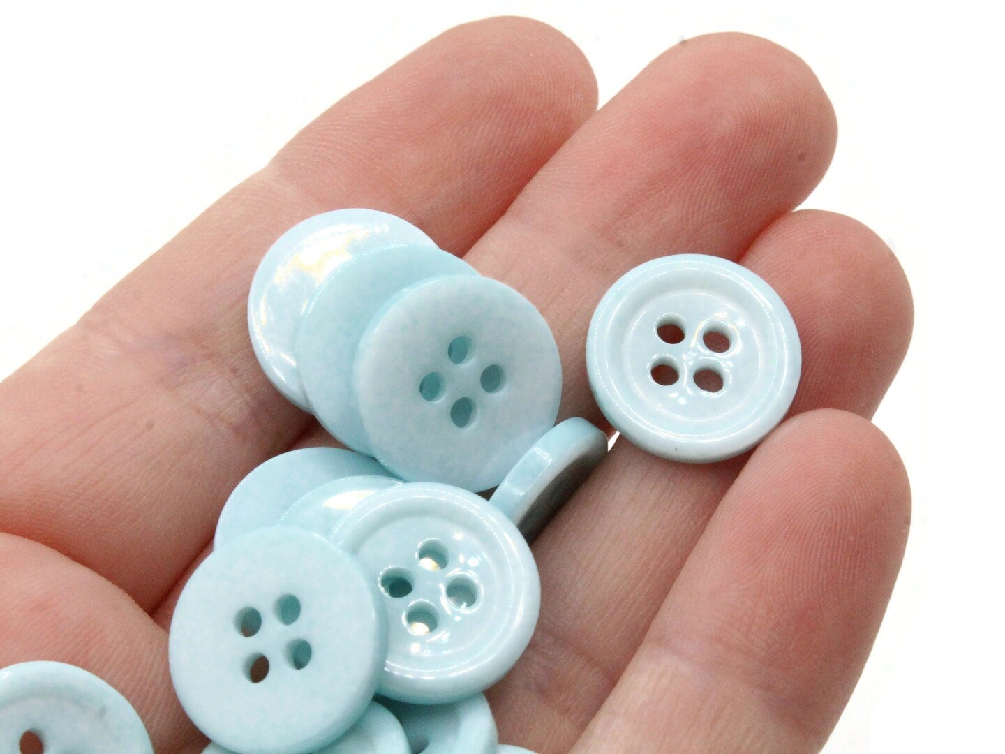 36 15mm Sky Blue Flat Round Plastic Four Hole Buttons