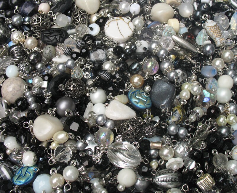Black &#x26; White Bead Charms Grab Bag, Bulk Glass &#x26; Acrylic Dangle Charms, Adorabilities