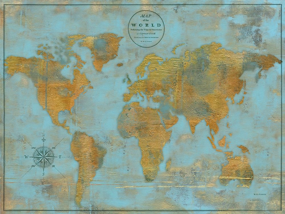 Rustic World Map Sky Blue Poster Print by Marie Elaine-Cusson - Item # VARPDXRB11850MC