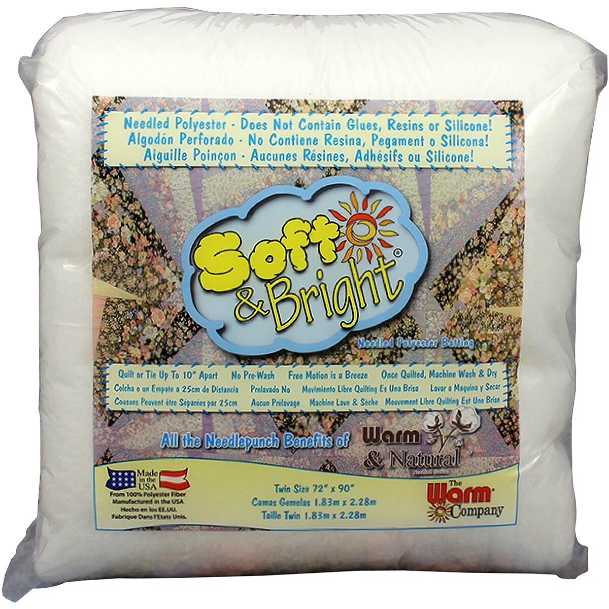 Warm Company Soft &#x26; Bright Polyester Batting-Twin Size 72&#x22;X90&#x22;