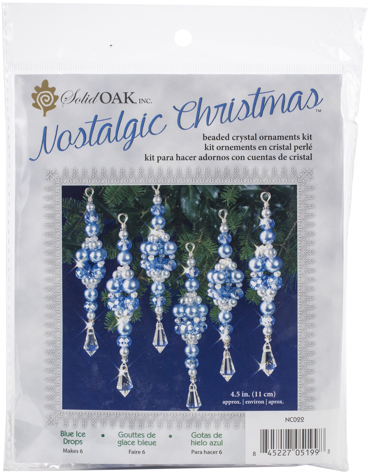 Solid Oak Nostalgic Christmas Beaded Crystal Ornament Kit-Blue Crystal Ice Drops