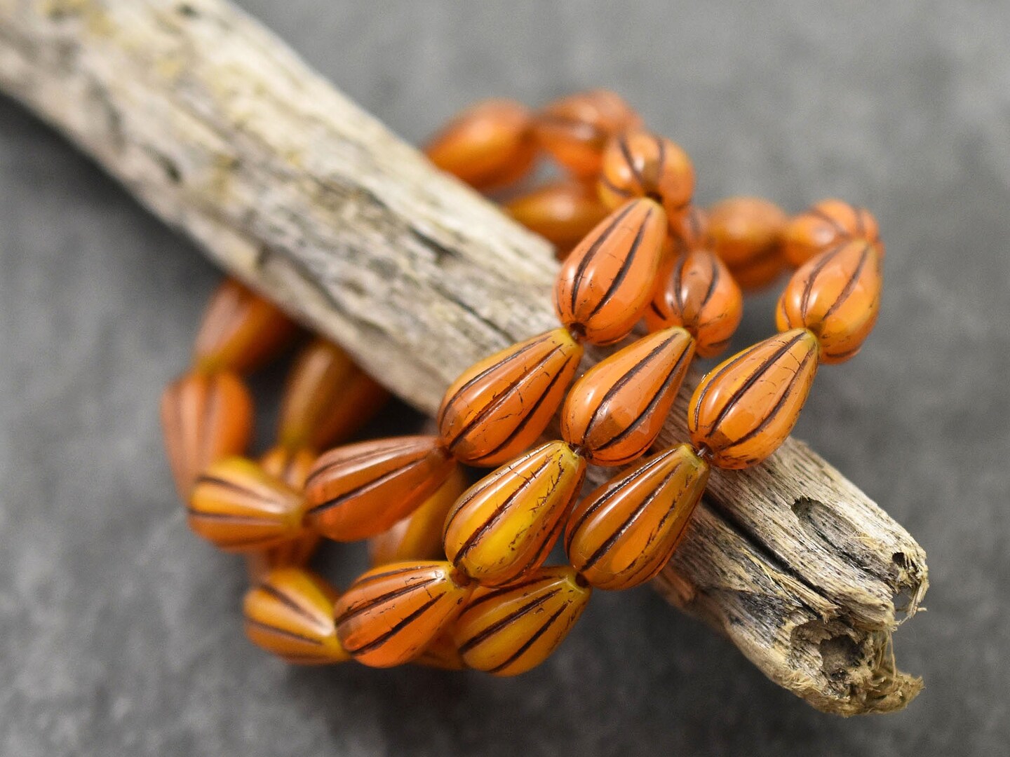 *6* 13x8mm Bronze Washed Orange Opaline Melon Drop Beads