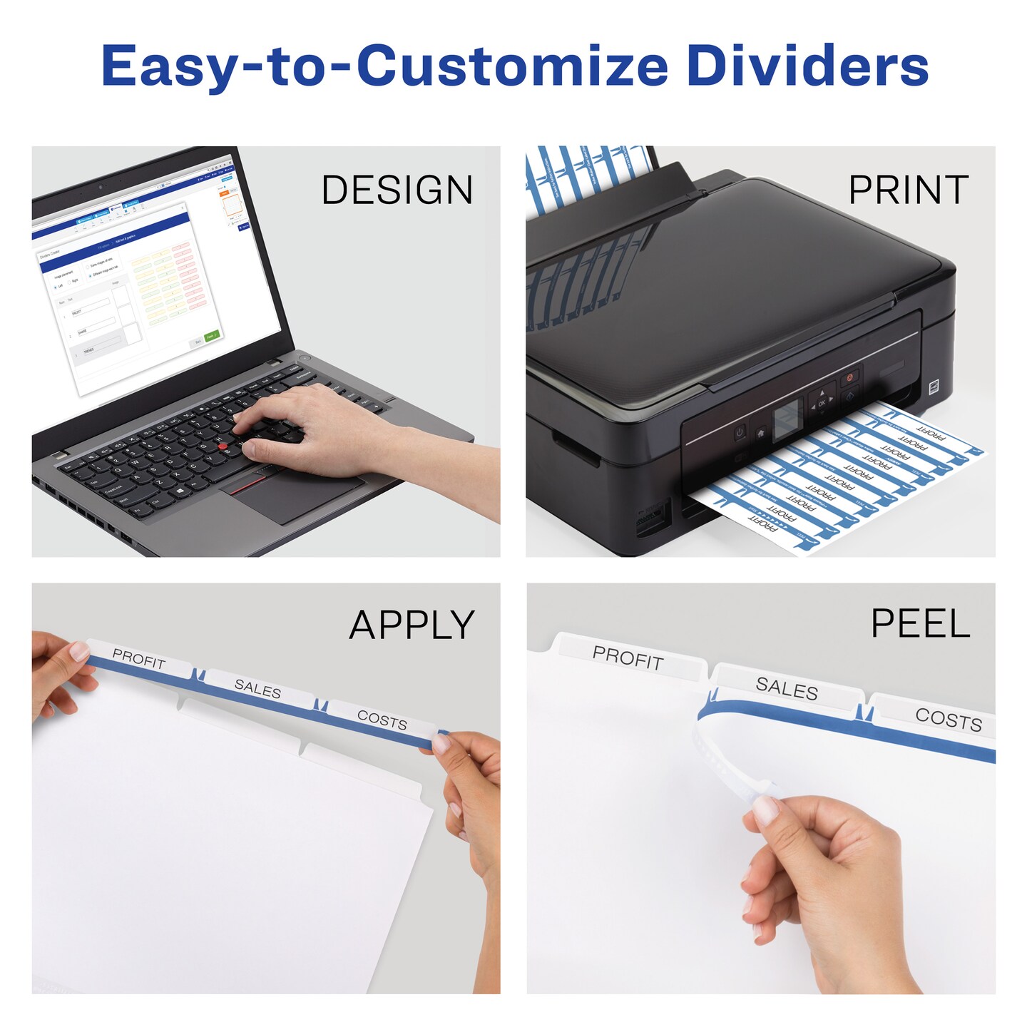 Avery 3-Tab Dividers for 3 Ring Binder, Easy Print &#x26; Apply Clear Label Strip, Index Maker Customizable White Tabs, 5 Sets (11435)