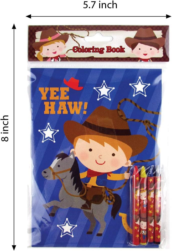 TINYMILLS Western Cowboy Cowgirl Coloring Book Set with 12 Coloring Books and 48 Crayons