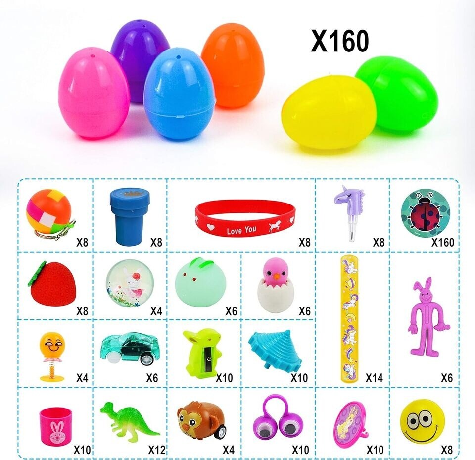 160 PCS Prefilled Easter Eggs with Assorted Toys Easter eggs for Easter Basket
