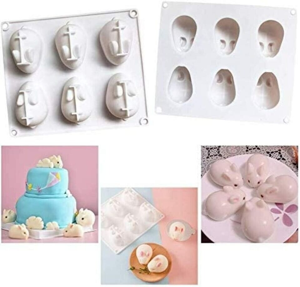 6 Cavity 3D Easter Silicone Bunny Chocolate Mold, Silicone Rabbit Mold