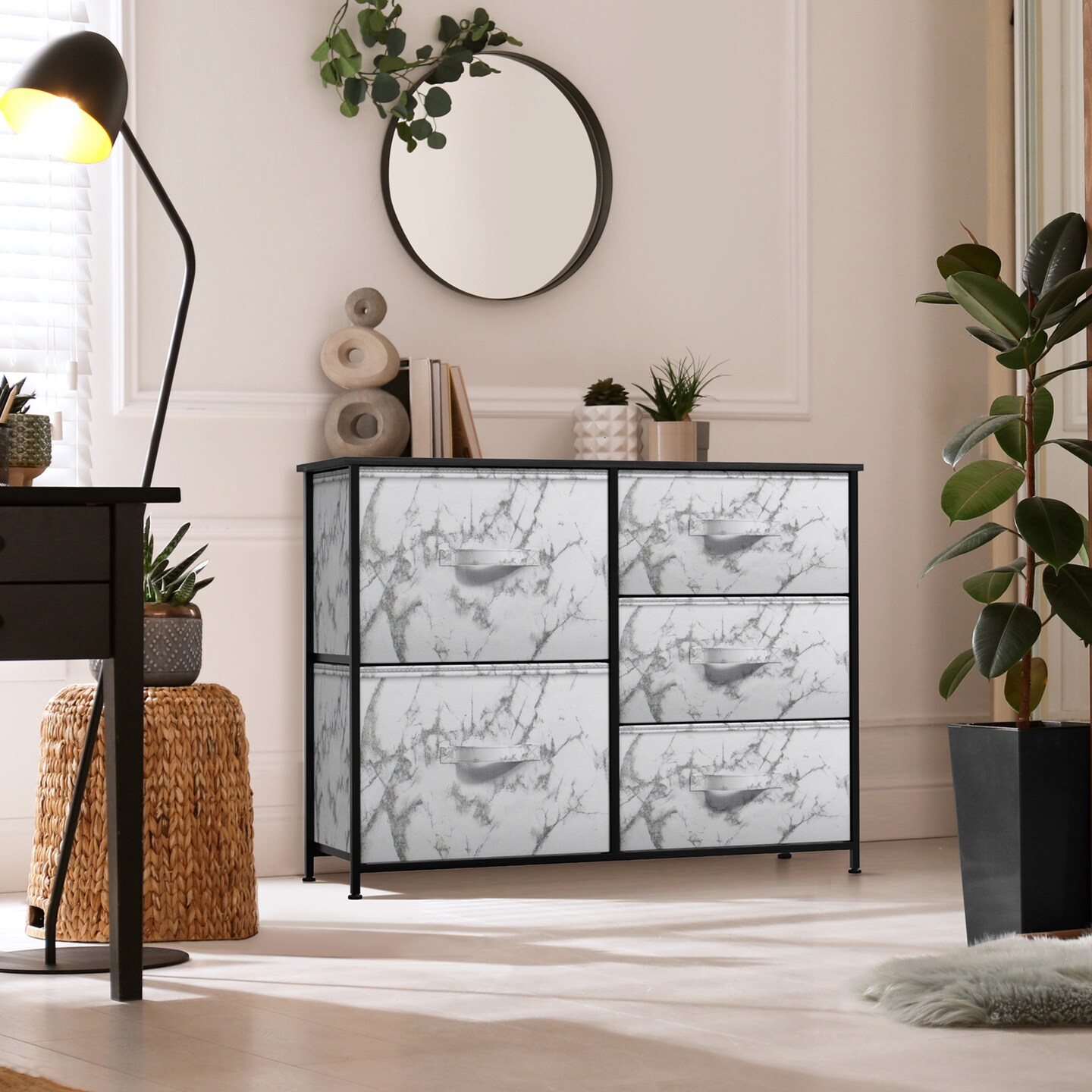 Sorbus Dresser with 5 Drawers - Storage Chest Organizer with Steel Frame, Wood Top, Handles, Fabric Bins