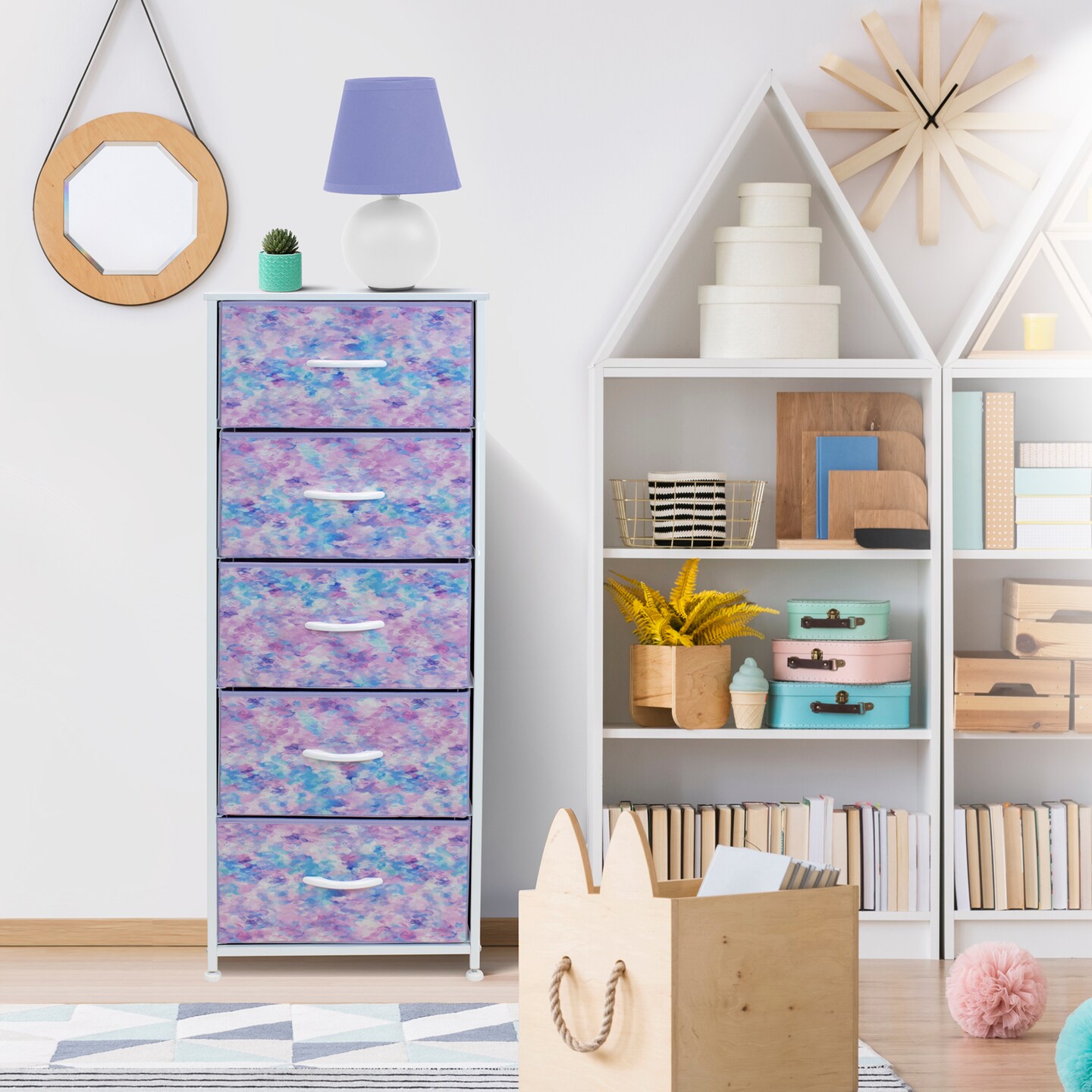 Sorbus Narrow 5 Drawers Nightstand with Steel Frame, Wood Top, Easy Pull Fabric Bins for Home, Bedroom, Office & Dorm