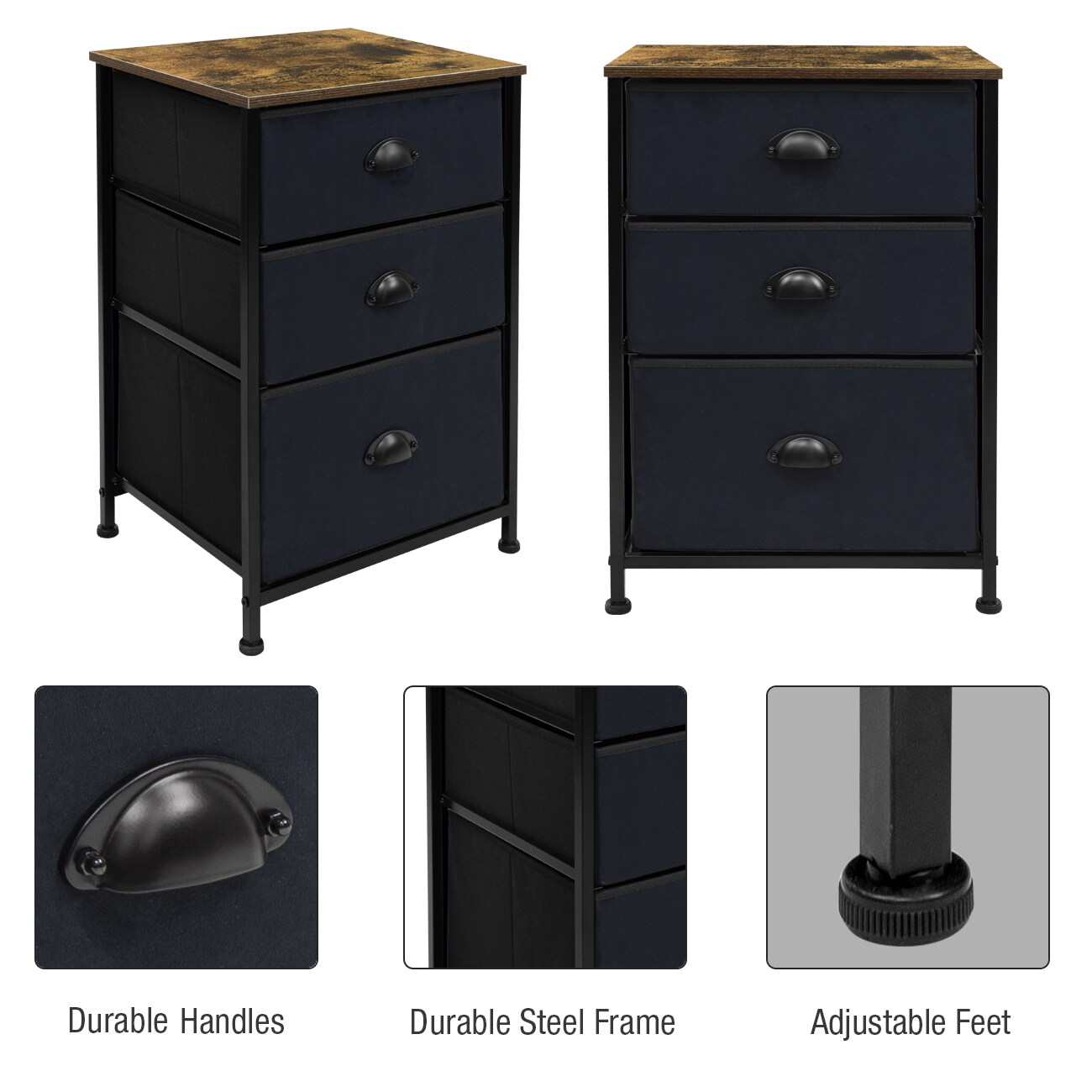 Sorbus Nightstand with 3 Drawers - Furniture Storage for Bedroom, Closet, Office Organization - Steel Frame, Wood Top, Pastel Fabric Bin