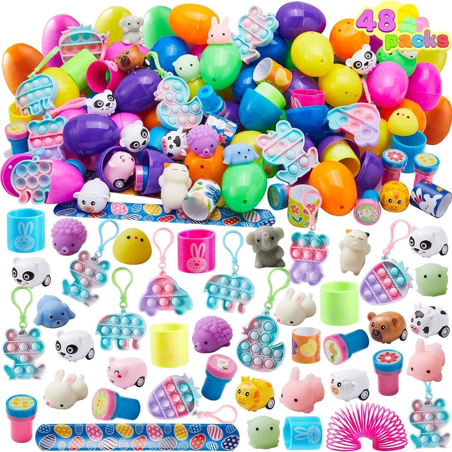48 PCS Prefilled Plastic Easter Eggs with Assorted Toys for Easter Party Favors
