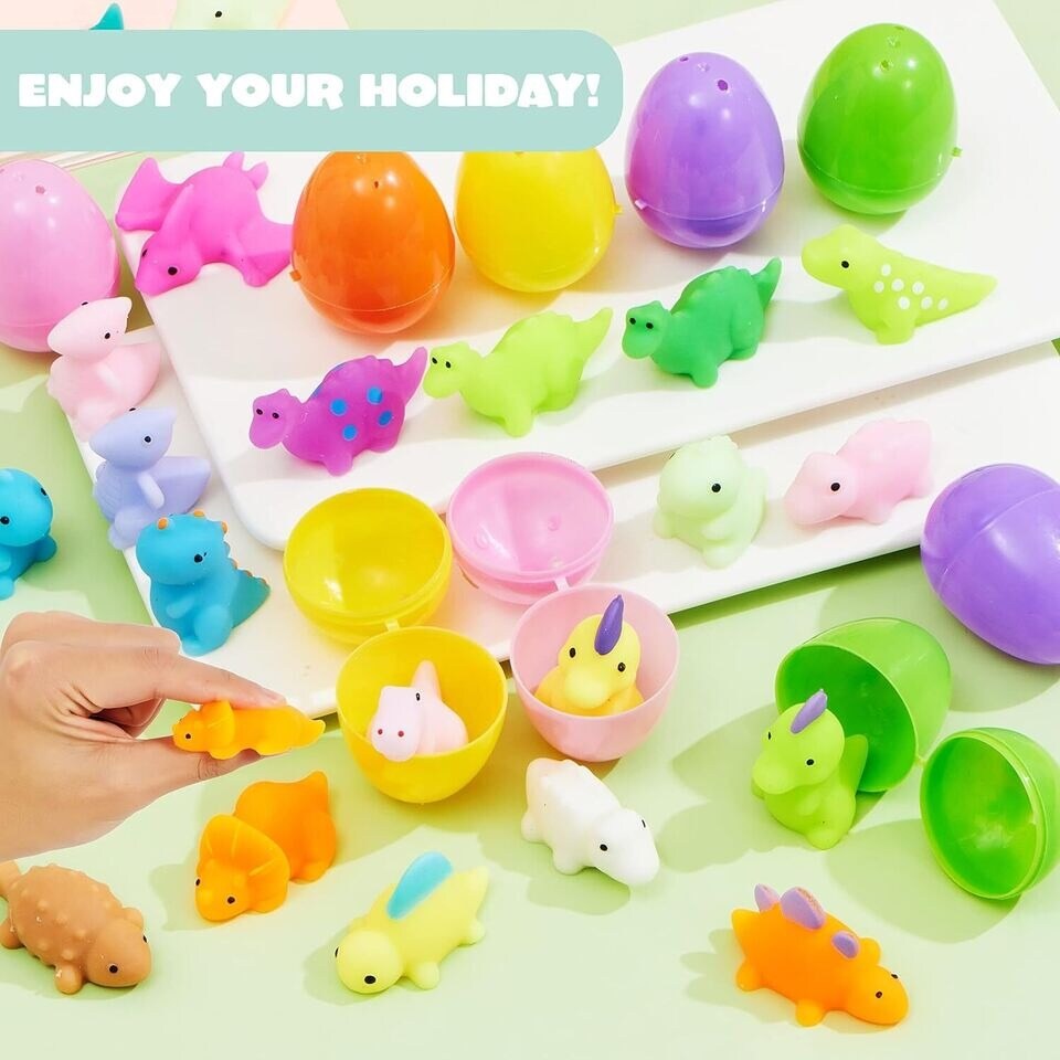 36 PCS Prefilled Easter Eggs with Dinosaur Mochi Squishy Toys for Easter Basket