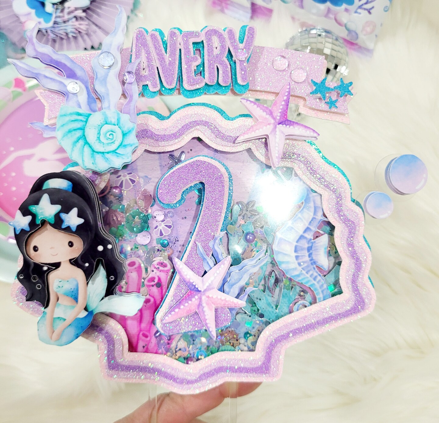 Enchanting Mermaid Magic Shaker Ligth up Cake Topper, Mermaid Cake