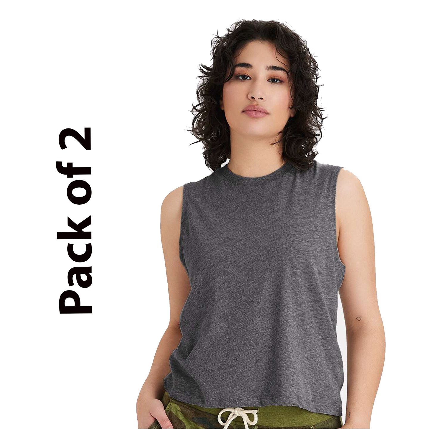 Pack of 2 Alternative Women's Cotton Jersey CVC GoTo Crop Muscle