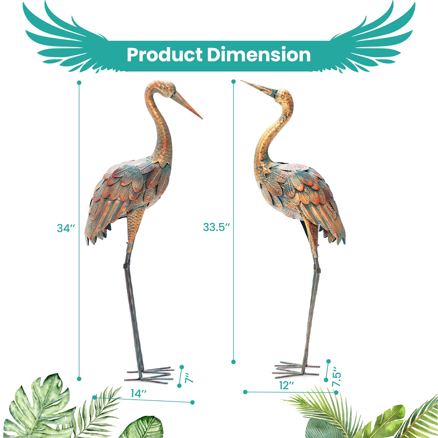 Costway 2-Piece Metal Crane/Flamingo Garden Statue Sculpture Set Outdoor Yard Lawn Decoration