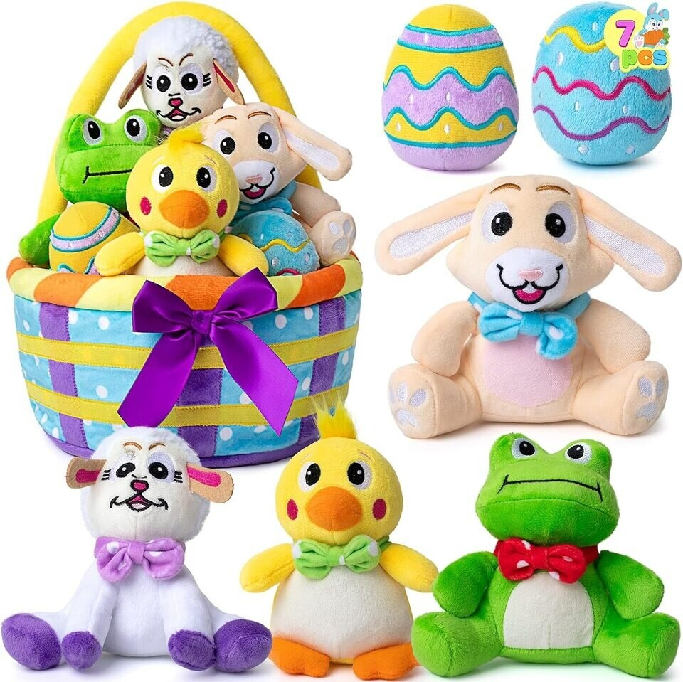 Egg Basket Stuffed Plush Playset for Baby Kids Easter Basket Stuffers