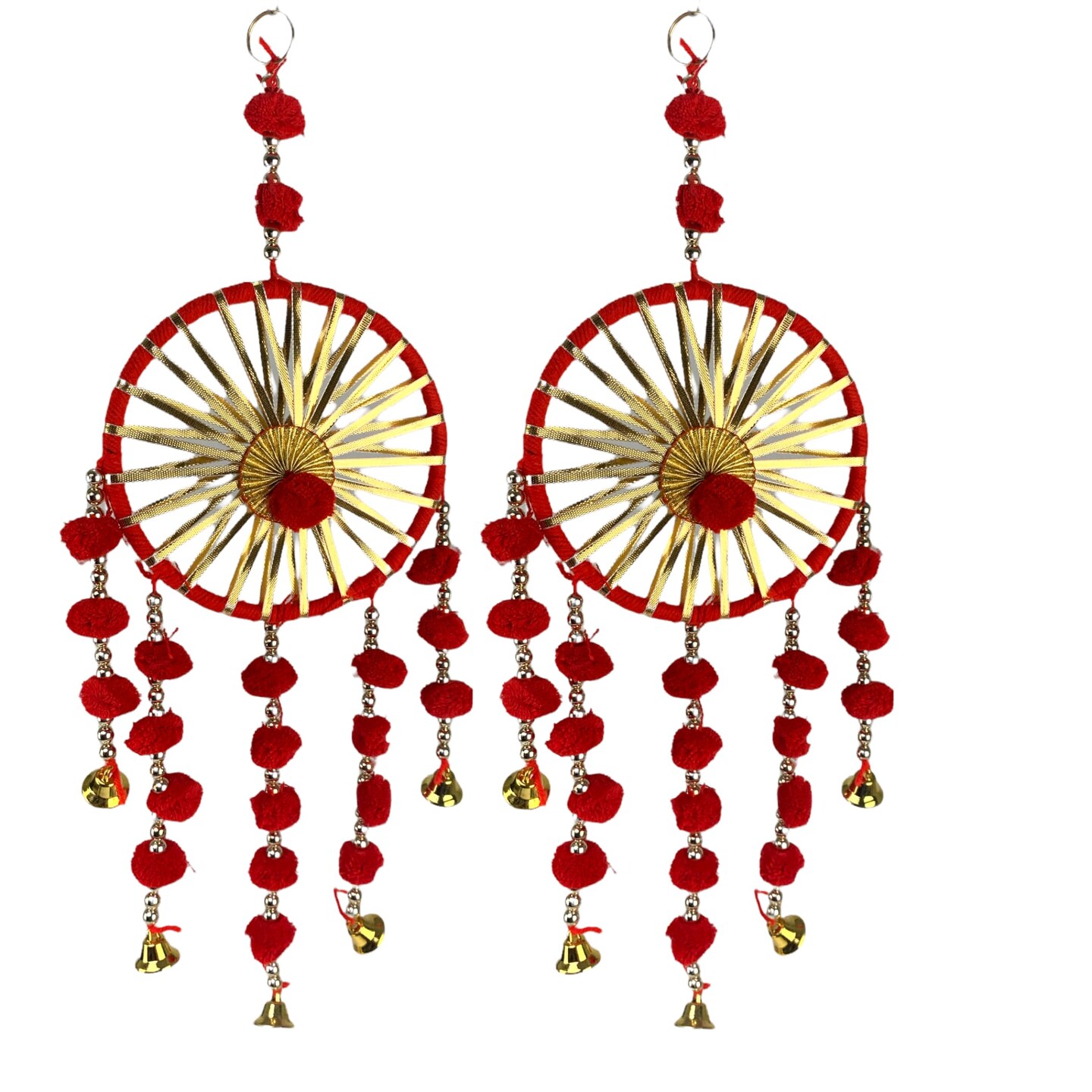 Ring Wall Hanging Woollen Stuffed Rajasthani Traditional Handicraft Set of 2 Wall Art Hanging Wind Chime Decorative Showpiece Diwali Gift Latkan for Home Office Decor