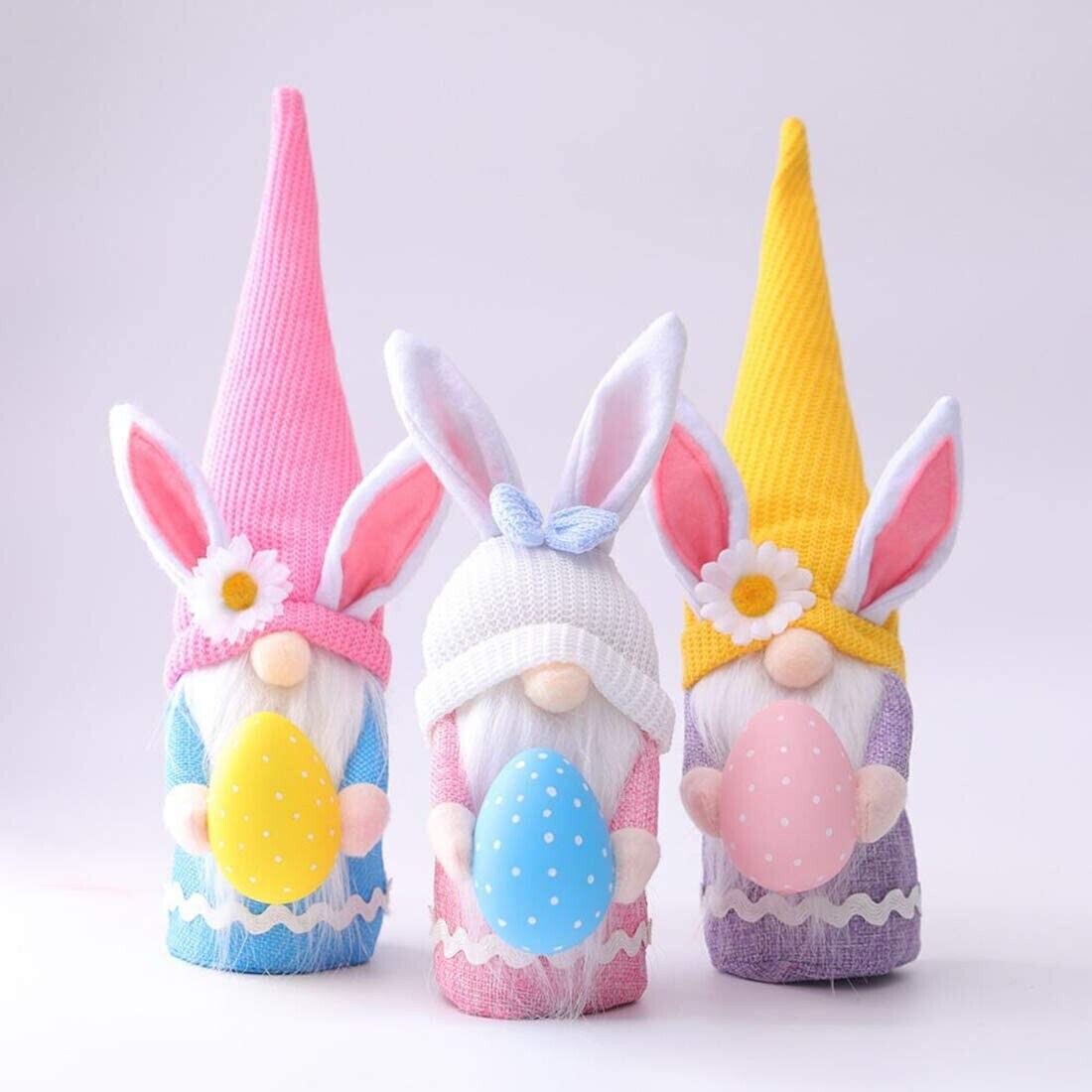 3 PCS Easter Bunny Gnome Plush Figurine Table Gnomes Decor Easter Gifts Present