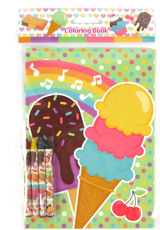 Tiny Mills Ice Cream Coloring Books with Crayons Party Favors with 12 Coloring Books and 48 Crayons